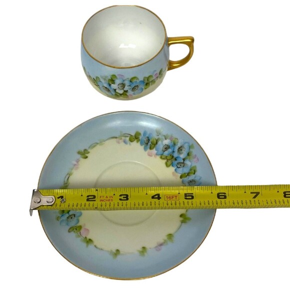 Vintage Tea Cup Saucer Moritz Zdekauer Austria Hand Painted Elegant Blue Floral - Picture 15 of 15